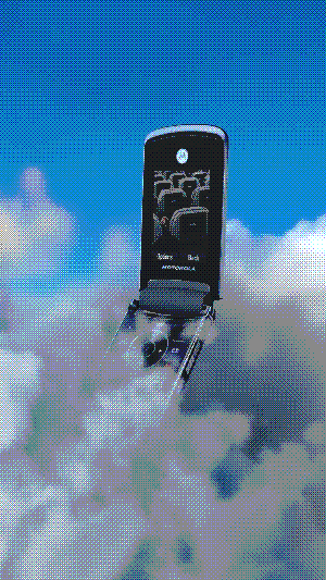 dithered flip phone in sky